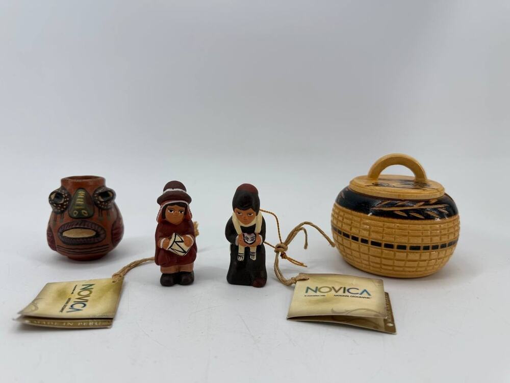 NOVICA National Geographic Peru Ceramic Figurines Calabash Vessel Handmade Lot